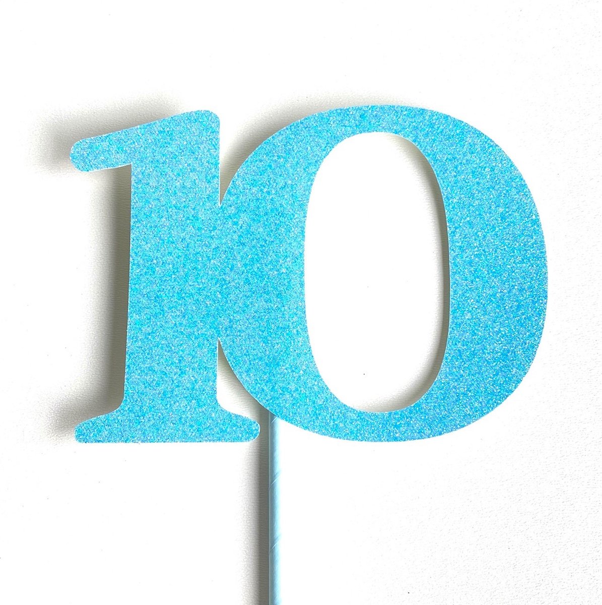 Taartdecoratie versiering| Taarttopper| Cake topper | Taartversiering| Verjaardag| Cijfers | 10 | Blauw glitter|14 cm| karton